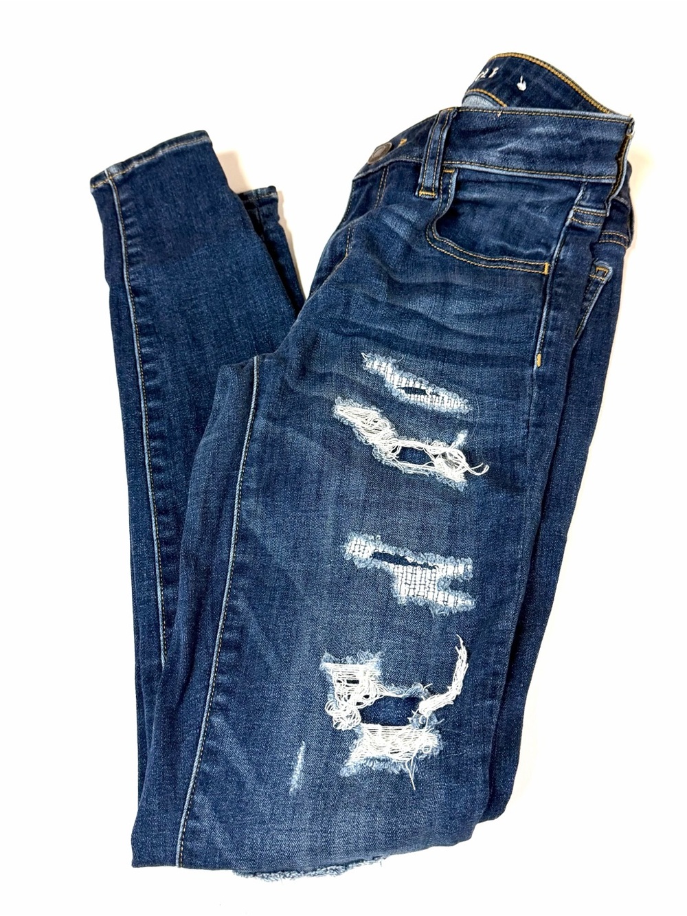 American Eagle Women’s Size 2 Jegging Dark Wash Distressed Stretch Blue #4313